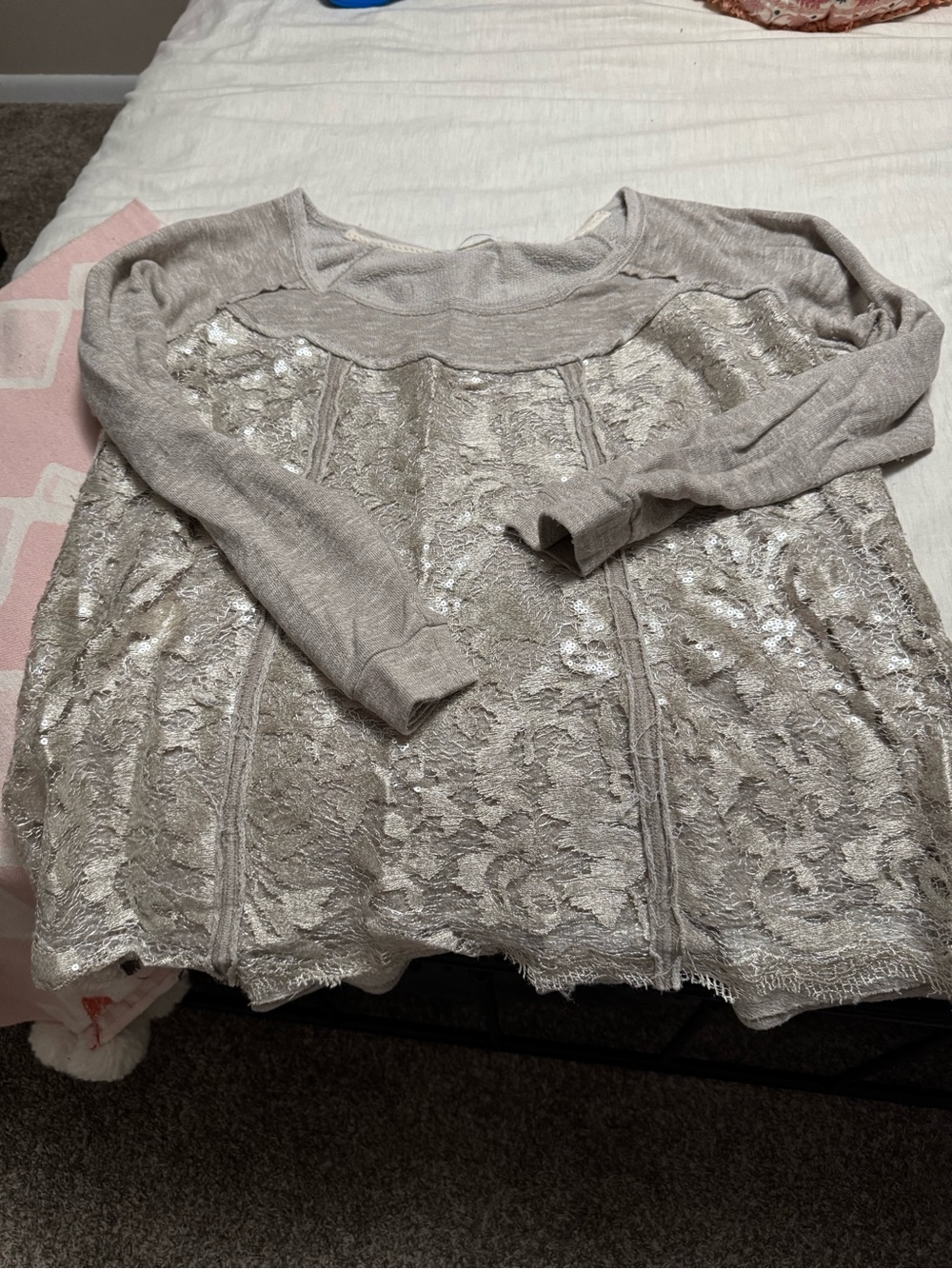 Maurices Lace-Front Light Taupe Sweater